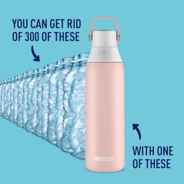 Brita Stainless Steel Premium Filtering Water Bottle, BPA-Free, Reusable, Insulated, Replaces 300 Plastic Water Bottles, Filter Lasts 2 Months or 40 Gallons, Includes 1 Filter, Rose - 20 oz.