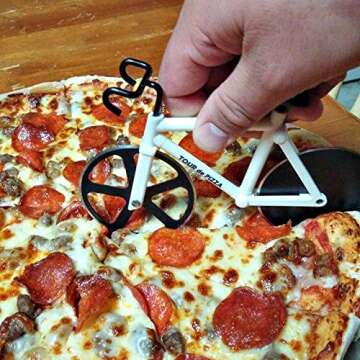 Bicycle Pizza Cutter - The Tour de Pizza Bicycle Pizza Cutter has Dual Stainless Steel Pizza Cutter Wheels - White Elephant Gifts - Funny Gifts - Kitchen Gadgets