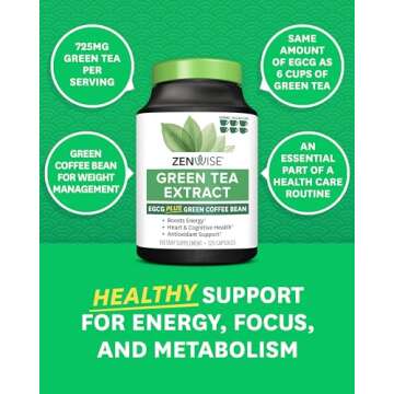 Zenwise Health EGCG Green Tea Extract Capsules - Mental Focus + Immune Health + Antioxidant + Heart Support with Green Coffee Bean for Energy & Metabolism Boost - 120 CT