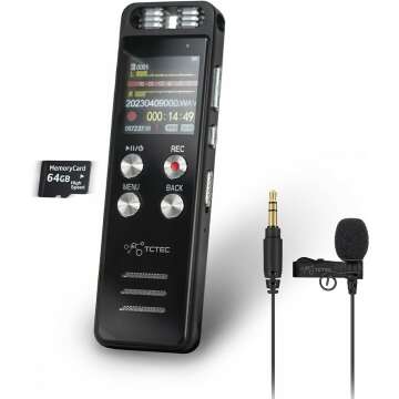 96GB TCTEC Digital Voice Recorder with 7000 Hours Recording Capacity, Audio Noise Reduction, Sound Tape Recorder with Playback, Clip-on Mic Dictaphone for Meeting, Lecture