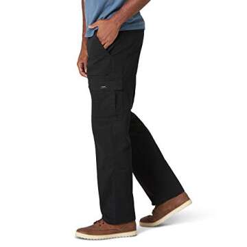 Wrangler Authentics Men's Relaxed Fit Stretch Cargo Pant, Black, 36W x 30L