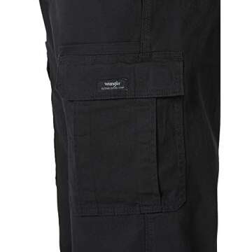 Wrangler Authentics Men's Relaxed Fit Stretch Cargo Pant, Black, 36W x 30L