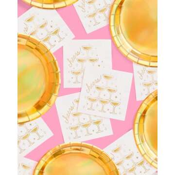 xo, Fetti Gold Foil Cheers Napkins | 3-ply, 50 pcs | Bachelorette Party Champagne Coupe Decorations, Birthday Party Decor, NYE Cocktail Supplies, Celebratory Tableware