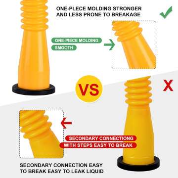 Gas Can Spout Replacement, Gas Can Nozzle. Hose Length is 8.1 in, Easier to use. For most 1/2/5/10 gal oil cans. With Gas Tank Vent Caps, Thick rubber pad, Spout Cover, Base Caps (6 Kit-Yellow)