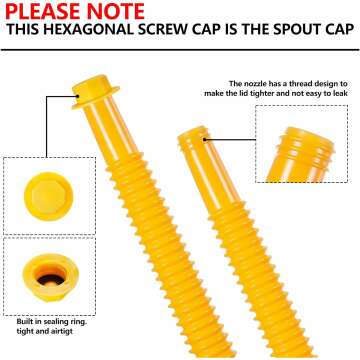 Gas Can Spout Replacement, Gas Can Nozzle. Hose Length is 8.1 in, Easier to use. For most 1/2/5/10 gal oil cans. With Gas Tank Vent Caps, Thick rubber pad, Spout Cover, Base Caps (6 Kit-Yellow)