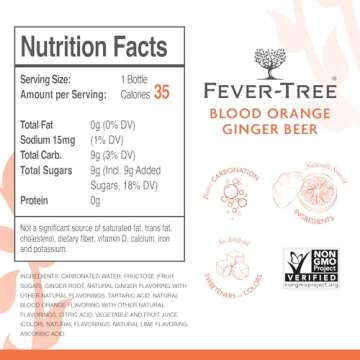 Fever Tree Blood Orange Ginger Beer - Premium Mixer - Refreshing Beverage for Cocktails & Mocktails. Naturally Sourced Ingredients, No Artificial Sweeteners or Colors - 200 ML Bottles - Pack of 24