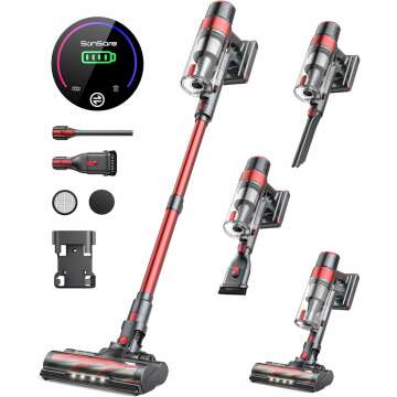 Cordless Vacuum Cleaner, 450W 40Kpa Stick Vacuum with Touch Screen, 55 Mins Runtime Rechargeable Vacuum, Lightweight Powerful Vacuum Cleaner for Home with 1.5L Cup for Pet Hair Carpet Hardwood Floor