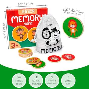 Montessori-Inspired Wooden Matching Game for Toddlers 2-4 Years - Durable, Scratch-Resistant 36 Card Set, Includes Carry Bag - Memory Game for Toddlers 2-4 Years - Cognitive Verbal Skills Development