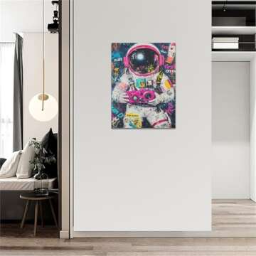 Banksy Astronaut Wall Art Pop Culture Graffiti Street Art Painting Pictures Wall Decor Framed Canvas Prints Modern Gifts for Man Artwork Home Decor for Bedroom Living Room Office 12"x16"