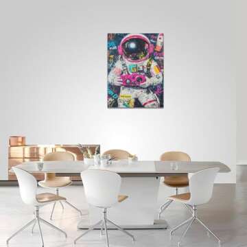 Banksy Astronaut Wall Art Pop Culture Graffiti Street Art Painting Pictures Wall Decor Framed Canvas Prints Modern Gifts for Man Artwork Home Decor for Bedroom Living Room Office 12"x16"