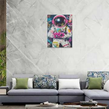 Banksy Astronaut Wall Art Pop Culture Graffiti Street Art Painting Pictures Wall Decor Framed Canvas Prints Modern Gifts for Man Artwork Home Decor for Bedroom Living Room Office 12"x16"