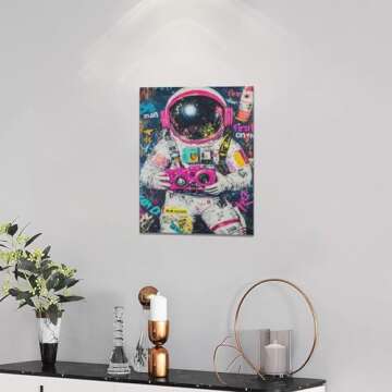 Banksy Astronaut Wall Art Pop Culture Graffiti Street Art Painting Pictures Wall Decor Framed Canvas Prints Modern Gifts for Man Artwork Home Decor for Bedroom Living Room Office 12"x16"