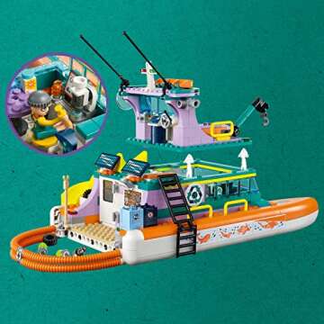 LEGO Friends Sea Rescue Boat 41734 Building Toy Set for Boys & Girls Ages 7+ Who Love The Sea, Includes 4 Mini-Dolls, a Submarine, Baby Dolphin and Toy Accessories for Ocean Life Role Play