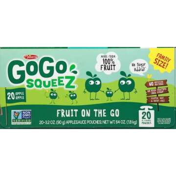 GoGo squeeZ Fruit on the Go, Apple Apple, 3.2 oz (Pack of 20), Unsweetened Fruit Snacks for Kids, Gluten Free, Nut Free and Dairy Free, Recloseable Cap, BPA Free Pouches