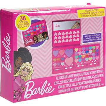 Barbie - Townley Girl Beauty Compact Set Kit with Brushes, Eye Shadow Palette, 28 Eye Shadows, 6 Lip Gloss & 4 Blushes Makeup Set for Kids Girls, Ages 6+ perfect for Parties, Sleepovers and Makeovers