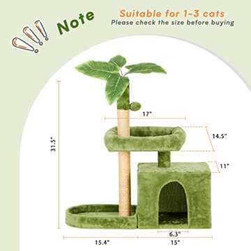 TSCOMON 31.5" Cat Tree/Tower for Indoor Cats with Green Leaves, Cat Condo Cozy Plush Cat House with Hang Ball and Leaf Shape Design, Cat Furniture Pet House with Cat Scratching Posts, Green