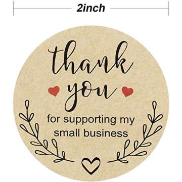 2 inch Thank You Stickers, Kraft Thank You for Supporting My Small Business Stickers Round Labels with Red Heart, Custom Sticker for Crafters, Bakeries & Small Business Owners, 500 Labels Per Rol