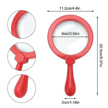 Rongon Kids Magnifying Glass Handheld Jumbo Magnifiers with Stand, Exploration Play Reading Magnifier Red Magnifying Lens for Nature Exploration, Science Experiments, 5X Magnification Loupe (Red)