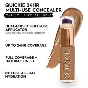 Urban Decay Quickie 24HR Full Coverage Waterproof Concealer (40NN - Light Medium Neutral), Natural Matte Finish, Hydrating Vitamin E, Dual-ended Buffing Brush & Multi-use Applicator - 0.5 fl oz