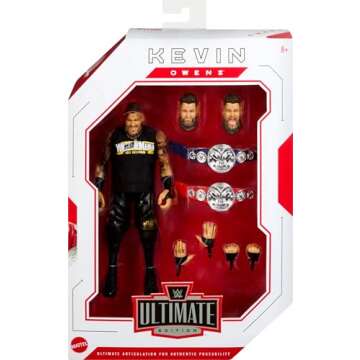 Mattel WWE Ultimate Edition Fan Takeover Action Figure, Kevin Owens Collectible Set with Interchangeable Accessories Like Extra Heads & Swappable Hands