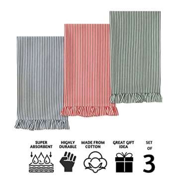 Folkulture Kitchen Towels or Dish Towels, 20x26 Inch Modern Tea Towels or Dish Cloths Set of 3 for Boho Gifts for Women or Mom, Cotton Dishcloth for Home Decor or Kitchen Décor - Red & Green