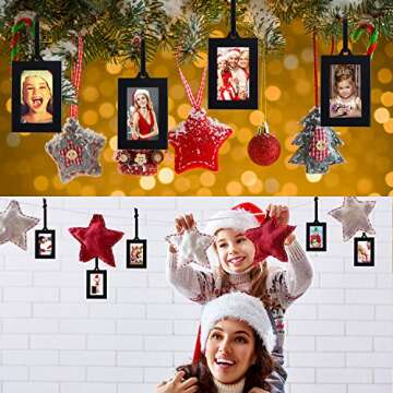 Jetec 12 Pieces Christmas Hanging Picture Frame Ornaments Hanging Family Photo Frames Display Christmas Tree Decorative Frame for Christmas Photo Picture Tree Display Decorative Table Home Decor