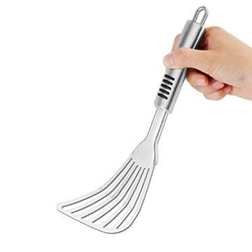 Stainless Steel Fish Spatula with 1.2mm Thick Blade - Multipurpose Turner for Fish, Eggs, Meat, and Dumplings - Perfect for Grilling, Frying, and More - Bonus Silicone Brush and Oven Mitt - Set of 1