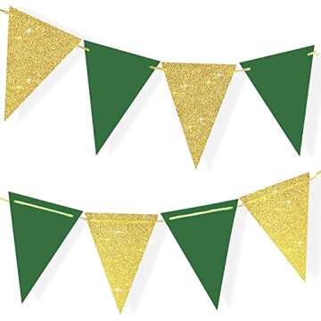 Graduation Party Decorations Green Gold 2024/Green Gold Graduation Decorations 2024/St. Patrick’s Day Decorations/Glitter Gold Green Birthday Party Decorations 2pcs Triangle Banners Green Graduation