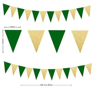 Graduation Party Decorations Green Gold 2024/Green Gold Graduation Decorations 2024/St. Patrick’s Day Decorations/Glitter Gold Green Birthday Party Decorations 2pcs Triangle Banners Green Graduation