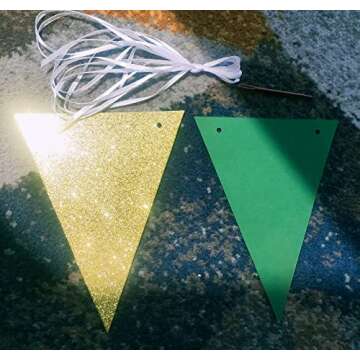 Graduation Party Decorations Green Gold 2024/Green Gold Graduation Decorations 2024/St. Patrick’s Day Decorations/Glitter Gold Green Birthday Party Decorations 2pcs Triangle Banners Green Graduation