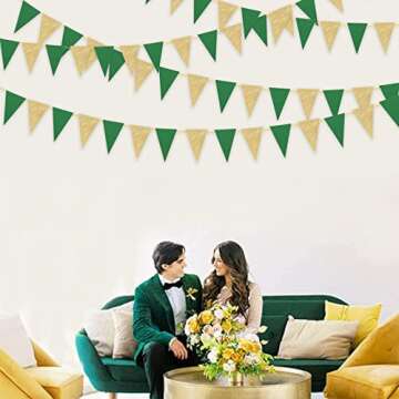 Graduation Party Decorations Green Gold 2024/Green Gold Graduation Decorations 2024/St. Patrick’s Day Decorations/Glitter Gold Green Birthday Party Decorations 2pcs Triangle Banners Green Graduation