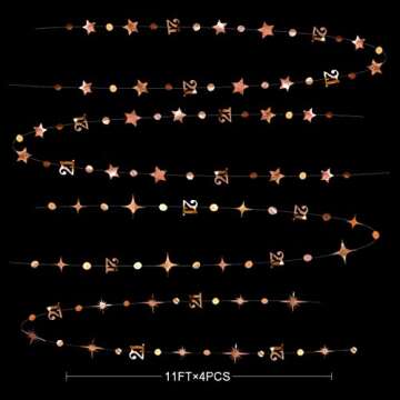 Rose Gold Number 21 Circle Dot Twinkle Star Garland Kit Metallic Hanging Streamer Bunting Banner Backdrop Decoration for Girls 21st Birthday Finally Legal Twenty One Anniversary Wedding Party Supplies