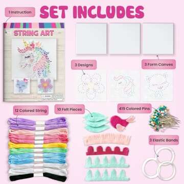 Hapinest String Art Craft Kit for Kids Ages 10-12 and Up, 3D String Art Kit Crafts for Teens, Birthday Gifts for Tween Girls Ages 10 11 12 Years Old and Up, Makes 3 Designs - Unicorn, Cat, and Flower