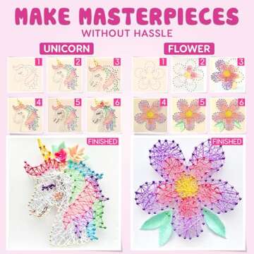 Hapinest String Art Craft Kit for Kids Ages 10-12 and Up, 3D String Art Kit Crafts for Teens, Birthday Gifts for Tween Girls Ages 10 11 12 Years Old and Up, Makes 3 Designs - Unicorn, Cat, and Flower