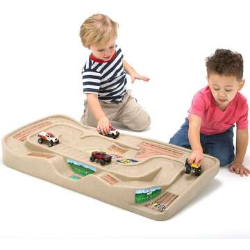 Simplay3 Kids Race Track & Train Table - Portable 2-Sided Toy