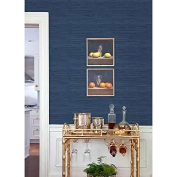 NuWallpaper x Social Social Classic Faux Grasscloth Peel and Stick Wallpaper, Navy Blue