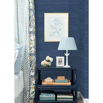 NuWallpaper x Social Social Classic Faux Grasscloth Peel and Stick Wallpaper, Navy Blue