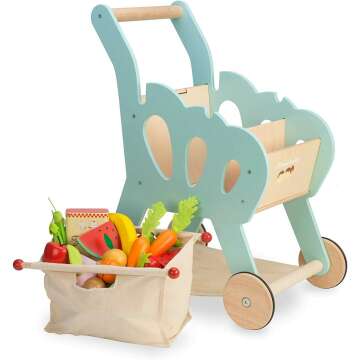 Le Toy Van Wooden Grocery Shopping Trolley for Kids