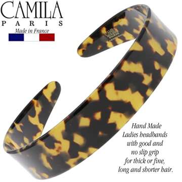 Camila Paris CP3463 French Headband for Women, Handmade Tokyo, Strong Hold Grip Women's Hair Band, Ligth and Very Flexible, No Slip and Durable Styling Girls Hair Accessories, Made in France