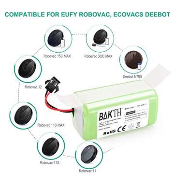 BAKTH 14.4V 2600mAh Replacement Battery Compatible with Ecovacs Deebot N79 N79S DN622 & Eufy RoboVac 11, 11S, 11S Plus, 11S MAX, 12, 15C MAX, 30, 30C, 35C, G10 Hybrid, G20 G30 G35 G40 Hybrid