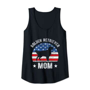 Womens American Flag Golden Retriever MOM 4th of July Tank Top