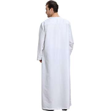 Ababalaya Men's Round Neck Long Sleeve Solid Saudi Arab Thobe Islamic Muslim Dubai Robe,White,M