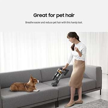 SAMSUNG Jet 75 Pet Cordless Stick Vacuum Cleaner, Lightweight w/ Turbo Brush, Mini Motorized Tool, Removable Battery, Powerful Cleaning for Hardwood Floors, Carpets, Area Rugs, VS20T7512N7/AA, Silver