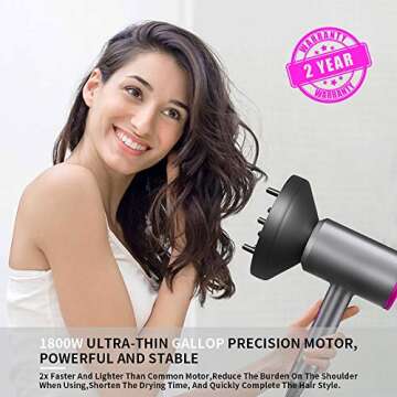 Hair Dryer,1800W Professional Ionic Hair Dryer with Diffuser and Nozzles, Powerful Blow Dryer for Fast Drying,Compact & Lightweight Travel Portable Hair Dryer for Women (Gray)