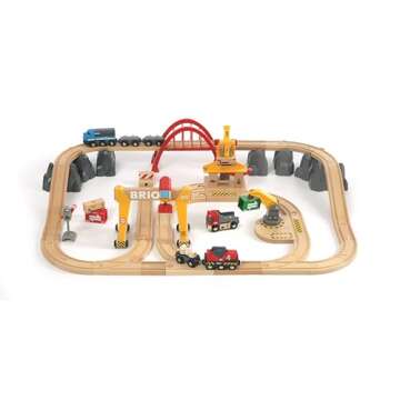 BRIO 33097 Cargo Railway Deluxe Set - 54 Piece Interactive Train Toy | Enhanced Wooden Tracks | Perfect for Kids Age 3 and Up | Compatible with All BRIO Railway Sets | FSC Certified Wood