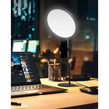 Black Desk Light for Zoom Meetings & Video Recording - 10" LED Ring Light