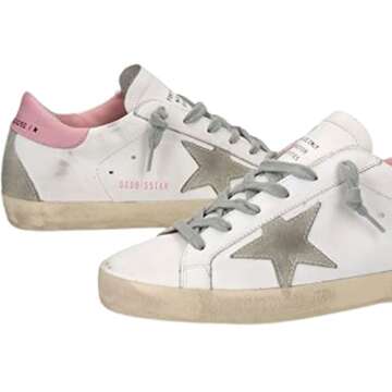 Golden Goose Super-Star Leather Upper and Heel Suede Star and Spur Cream Sole Womens Distressed Sneaker (White Light Pink, US Footwear Size System, Adult, Women, Numeric, Narrow, 9)