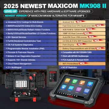 Autel Scanner MaxiCOM MK908 II: 2025 Upgrade of MK908 MS908S MS906 PRO MS906BT, ECU Coding as MK908 PRO MS908S PRO II Elite II PRO, 36+ Reset, Bidirectional, OE All System, OS10, AutoVIN2.0, Autoauth