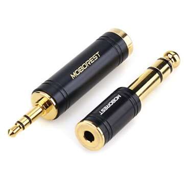 MOBOREST 3.5mm M to 6.35mm F Stereo Pure Copper Adapter, 1/8 Inch Plug Male to 1/4 Inch Jack Female Adapter, Can be Used Conversion Headphone adapte, amp adapte, Black Fashion 2-Pack