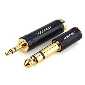 MOBOREST 3.5mm M to 6.35mm F Stereo Pure Copper Adapter, 1/8 Inch Plug Male to 1/4 Inch Jack Female Adapter, Can be Used Conversion Headphone adapte, amp adapte, Black Fashion 2-Pack